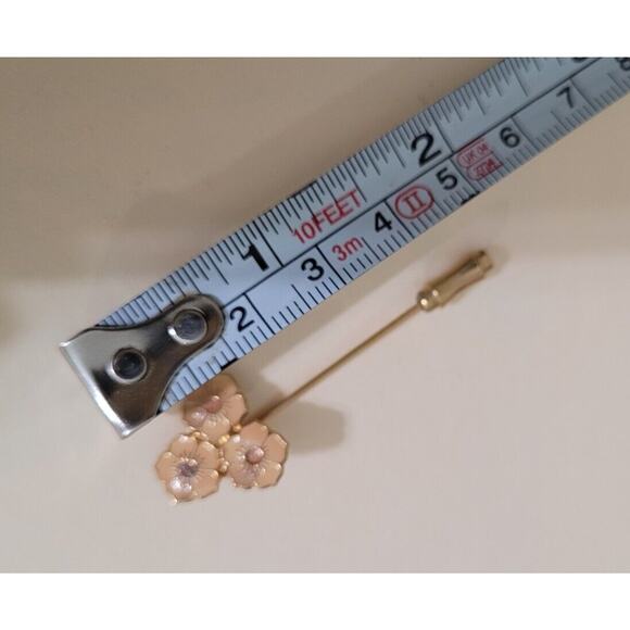 Vintage New Lawrence Bentley Double Tac Pin Brooch Hat Pin Set Gold Sun Enamel - Picture 5 of 13